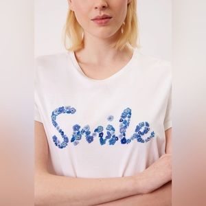 COTTON T-SHIRT WITH EMBROIDERED “SMILE” MOTIF - ADAMO